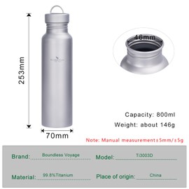 iBasingo Botlle deportivo de titanio de 800 ml con tapa, botella de boca ancha para acampar, ciclismo, beber al aire libre, botella de viaje ultraligera, 172 g A-Ti3003D