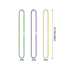 30 PCS Mardi Gras Beads, Mardi Gras Green Purple Gold Beads Necklaces Bulk, Metallic Mardi Gras Beads Necklace Accessories Costumes Women Men for Parade Throws Party Decorations Favor Supplies Party