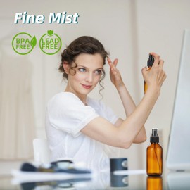 Bastelica 4 Pack 4 oz Amber Glass Spray Bottles with 2 Funnels & 8 Lables & 1 Marker - 120ml Small Empty Fine Mist Spray Bottle