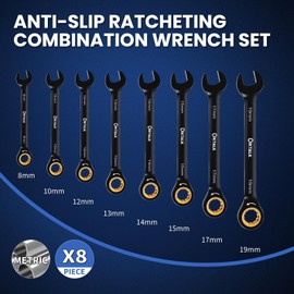 8PCS Metric Ratcheting Wrench Set, 72-Tooth Combination Wrench Set, 8-19mm