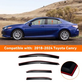 MXSAG 4pcs JDM 3D Wavy MU Style Window Visors Compatible with 2018-2024 Toyota Camry, Front+Rear Left+Right Outside Mount Type Dark Smoke Tint Tape-On Side Sun Rain Guards Set of 4