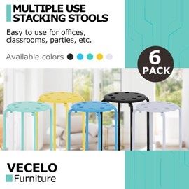 VECELO 6-Piece Stacking Stools, 17.7 Inch Standard Height, Portable Stackable Colorful Decoration Stools for School Classroom and Office Use, White