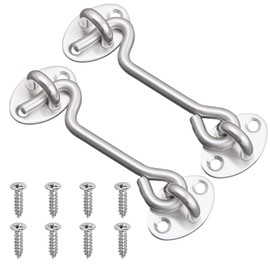 2 Pcs 3 Inch Hook Eye Latch Door Lock, VEGCOO Silver Cabin Hooks Stainless Steel Heavy Duty Gate Latch with Screws for Cabinet Closet Door Window Garage Gate