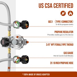 Alloxity 2-Stage Auto Changeover Rv Propane Regulator 2 Tank 18" Inch LP Pigtail Propane Hose with Gauge, QCC1 Dual Propane Tank Hose with Regulator Pressure, 3/8" NPT Female Outer, for rv Trailer