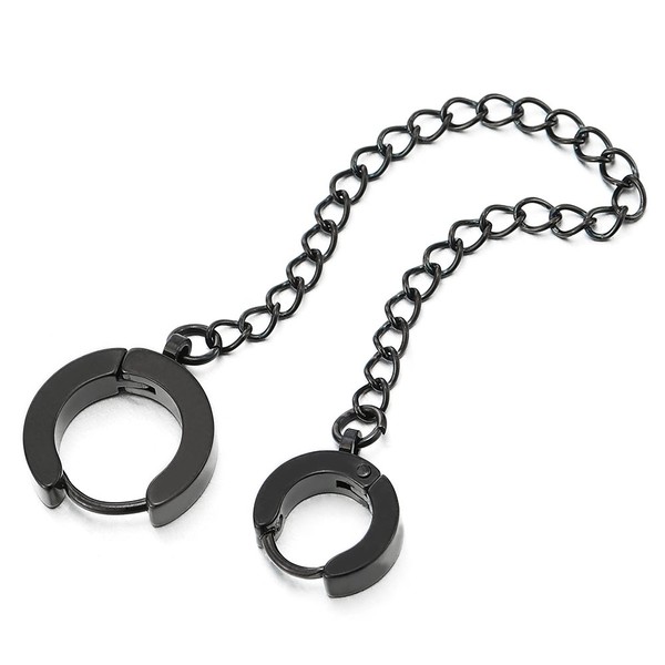 1pcs Stainless Steel Black Chain Double Huggie Hinged Hoop Earrings