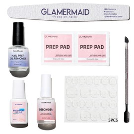 GLAMERMAID 7Pcs/Set Super Strong Nail Glue Remover for Press on Nails Nail Glue Debonder and Nail Prep Oil Remover Kit, Nail Glue with Brush for Nails Tip & Remover Glue off for Acrylic False Nails