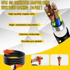 OPL5 50 Amp Generator Cord 10FT and Power Inlet Box (Pre-Drilled),50 Amp, 125/250 Volts, NEMA 14-50P to SS2-50R Generator Cord Waterproof Combo Kit, ETL Listed, Wire Gauge: STW 6/3 + 8/1 AWG