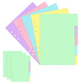 40 Pieces/8 Sets A5 Folder Dividers 6 Holes Loose Leaf Index for Folders 5 Colours Coloured Folder Tabs Horizontal Dividers A5 Paper Sheets for Organising Notebooks