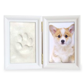 ESNET Pet Baby Memorial Photo Frame, Photo Stand, Width 9.1 inches (23 cm), Height 5.9 inches (15 cm), Handle, Foot Shape, Clay, Wooden, Buddha and Dog, White