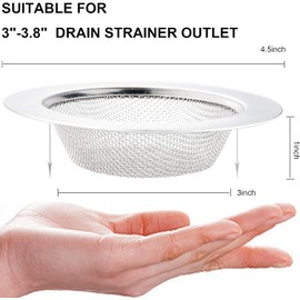 LASSHSWA 2 PCS Kitchen Sink Strainer Stainless Steel, Kitchen Sink Drain Strainer， Sink Strainers with Large Wide Rim 4.5" Diameter for Kitchen Sinks