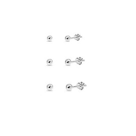 Sterling Silver Set of 3 Polished Ball Bead Stud Earrings (3-4-5mm)