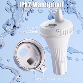 Raddy PT-2 Wireless Pool Thermometer, Floating Easy to Read IPX7 Water Temperature Thermometer with Alarm Clock, Water Comfort Level, High Precision Sensor for Swimming Pool, Hot Tub, Bathtub