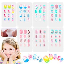 YINYUE Nail Tips 84 Pieces 7 Days Cute Design Nail Tips for Kids Fake Nail Set Manicure DIY
