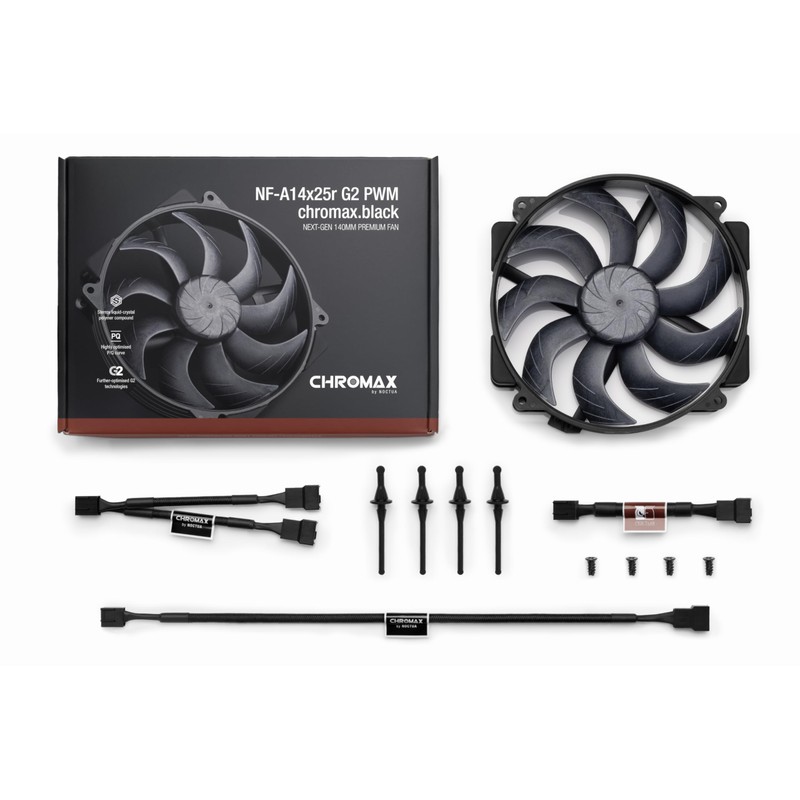 Noctua NF-A14x25r G2 PWM chromax.Black, Premium-Quality Quiet Round-Frame 140mm PC