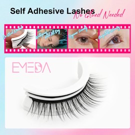 Self Adhesive Lashes False Eyelashes - Update More Stronger 10mm Natural Cat Eye Pre-glued Fake Lashes Waterproof Gluess Wispy No Glue Needed Reusable Strip Lashes 5 Pairs by EMEDA(10mm L08)
