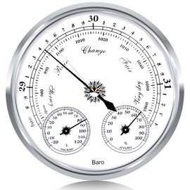 Aowutus Outdoor Barometer Thermometer Hygrometer - 5in Barometer Weather Station, Barometer for Home Wall, Fishing Boat, Baby Room, Office