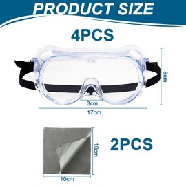 UBERMing Pack of 4 Protective Glasses, Dustproof, Anti-Fog, Work Safety Goggles for Glasses Wearers, Safety Glasses, Full Visibility Goggles with 2 Glasses Wipes for Construction Site, Laboratory,