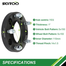 SCITOO 4Pcs 5x150 Wheel Spacers 1 inch with Studs 14x1.5 Hub Bore 110mm Wheel Spacers Adapters fit for LX470 2008-2016 for LX570 for LX470 1998-2007 for Land Cruiser Hubcentric Wheel Spacers