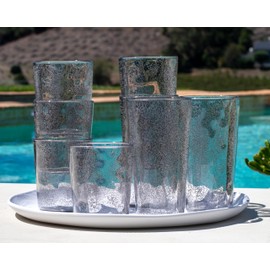 Abode Homewares Fizz Bubbles Premium Plastic Drinkware 8 Piece set, with 4 Jumbo and 4 Double Old Fashioned Glasses, Light Gray