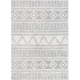 Well Woven Tribal Diamond Stripes Grey Soft Shag Area Rug 5x7 (5'3"x7'3")