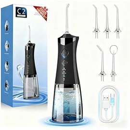 Irrigador Bucal,Irrigador Dental Portátil, 4 Modos con Modo DIY-Gran Capacidad 350ML-5 Puntas,Limpiador de Dientes a Presion de Agua,Water Flosser Oral Inalámbrico, Regalos para Hombre y Mujer (Negro)