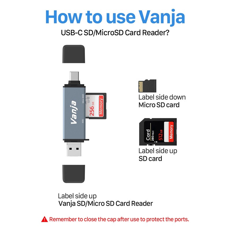 Vanja 3 in 1 Micro SD Card Reader, USB-C USB-A