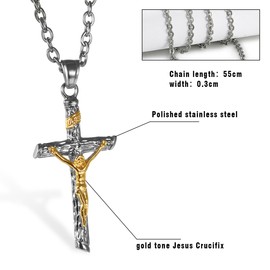 OIDEA Men's Jesus Cross Necklace: Jesus Crucifix Pendant with Wheat Chain Christian Cross Chain Biker Venetian Chain Religious Jewellery Gift for Men Father Friend, Stainless Steel, No Gemstone