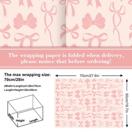 Whaline 8 Sheets Bow Wrapping Paper - Not Roll - Pink Beige Bowknot Gift Wrap Paper Folded Flat for Coquette Birthday Wedding DIY Crafts, 19.7 x 27.6 In