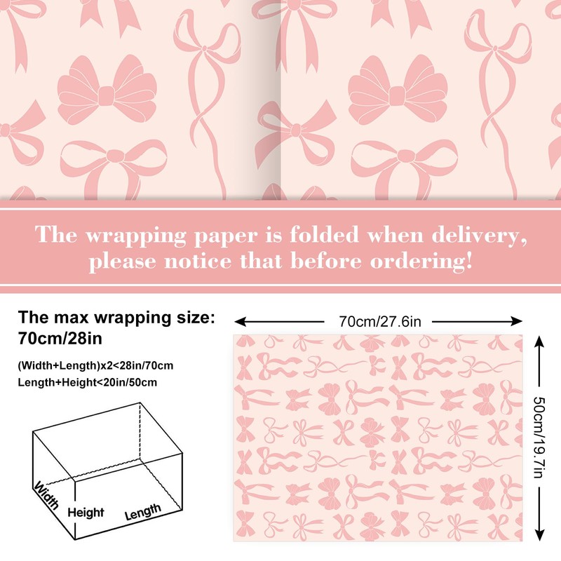 Whaline 8 Sheets Bow Wrapping Paper - Not Roll -