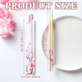 Suttmin 50 Pairs Cherry Blossom Chopsticks Bulk with Sleeved Blue Flower Disposable Bamboo Eucalyptus Chopsticks Wedding Favors Chinese Japanese Food Supply for Takeout Picnic(Cherry)
