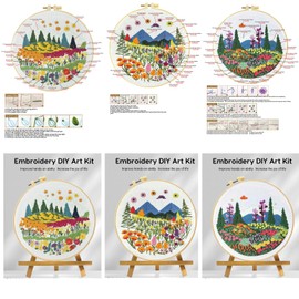 51buyoutgo 3 Pieces Flower Grass Embroidery Set Embroidery Set for Adults Beginners Embroidery Kit Embroidery Stick Set Embroidery Templates Cross Stitch Pre-Printed Embroidery Pictures Embroidery Kit