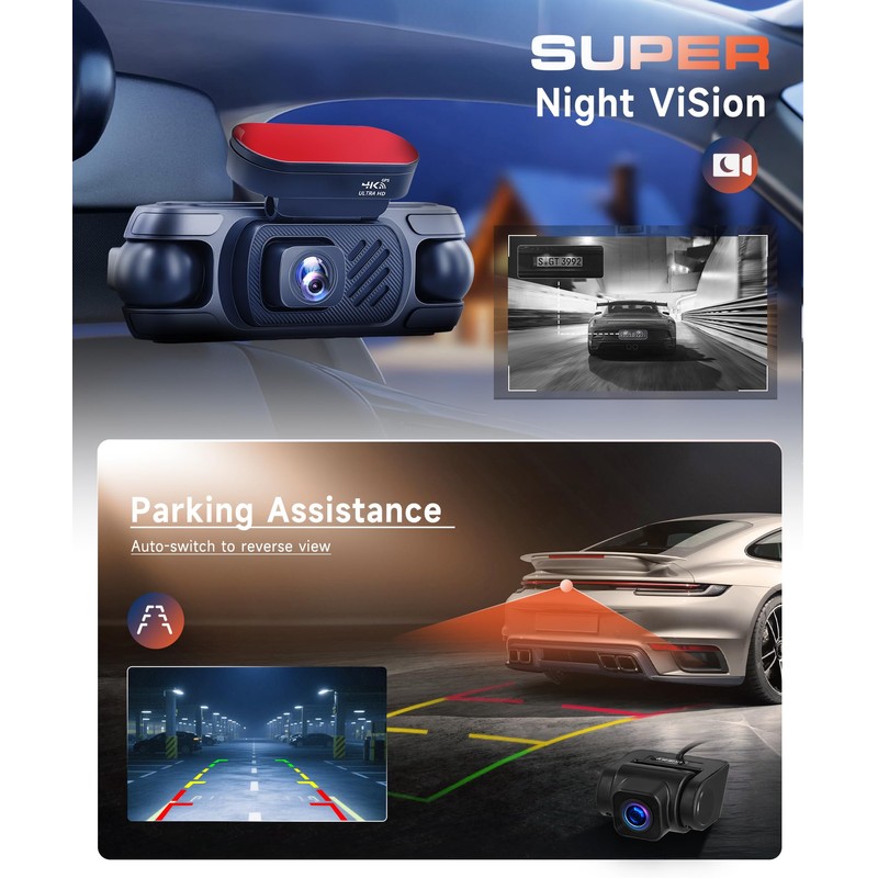 4K 360° Dash Cam 4-Channel Front/Rear/Inside/Side Car Dash Camera with
