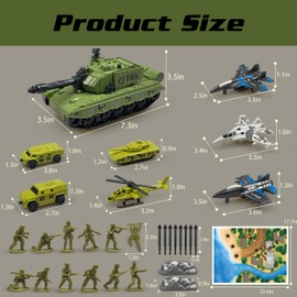 ZAKVENFUN Military Tank Toy Playset, Military Army Tank Toys with 12 Pcs Army Men, 4 Military Vehicles, 3 Pull Back Fighter Yets, Army Toy Gifts for Toddler Kids Boys Ages 3 4 5 6 Years Old