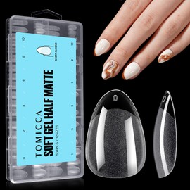 TOMICCA Short Almond Nail Tips, Full Coverage, Soft Gel Tips, Short Nail Tips Tips, Pre-Polished Artificial Nail Tips for Salon, 504 Pieces, 12 Sizes