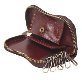 BAWAKO Leather Key Case for 6 Keys, Key Case for Men and Women, Key Ring, Small Purse, Coin Cards, brown, Classic