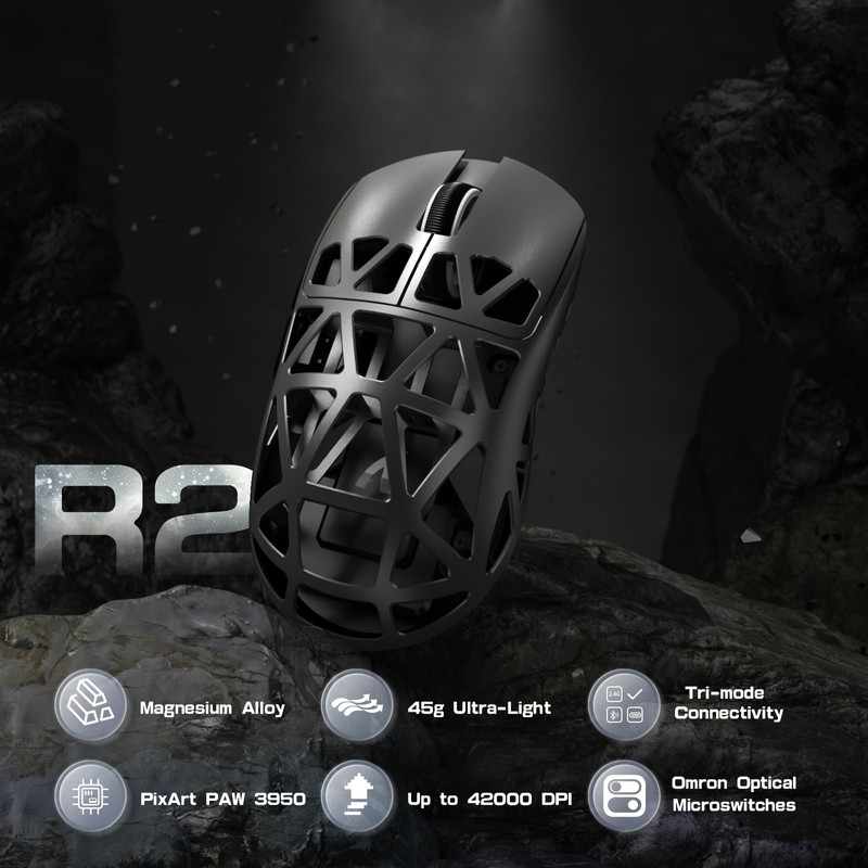 ATTACK SHARK R2PRO 45g Superlight Magnesium Alloy Mouse, PixArt PAW3950