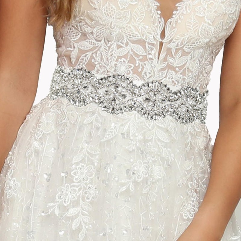 Vintage Designer Wedding Dress Bridal Appliqué Sash Belt Rhinestone Crystal