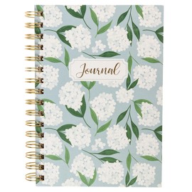 Graphique White Hydrangeas Hardbound Spiral Journal, 160 Ruled Pages Hard Cover Notebook, Diary, Lists, Record Month and Date, Premium Paper, 6” x 8”