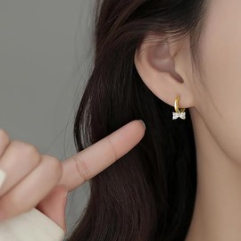 Bow Small Hoop Earrings for Women Teen Girls Bow Hoop Earrings (Gold, One Size)