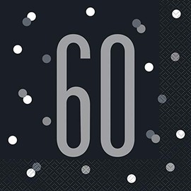 Unique Glitz 60Th Birthday Party Napkins, 16Ct, Black, 6.5" X 6.5"