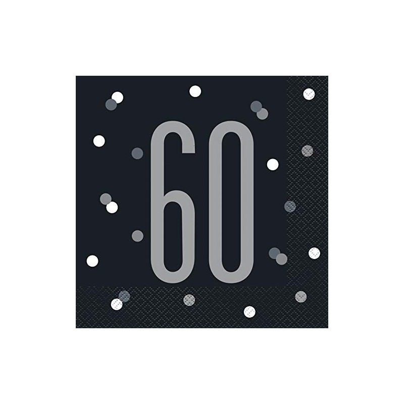 Unique Glitz 60Th Birthday Party Napkins, 16Ct, Black, 6.5" X