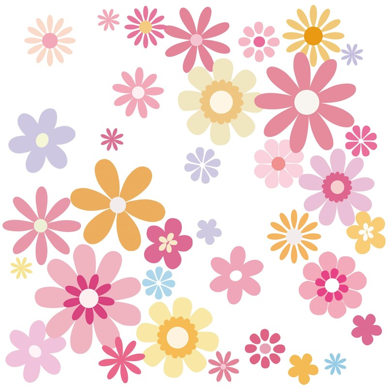 FUFUQUARE 8 Sheets Boho Pink Yellow Daisy Flower Wall Stickers