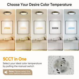 18 Inch Flush Mount Light With Night Light, 5CCT Modern Black Gold LED Ceiling Fixture, 45W 4500LM 2700K-6500K Adjustable, Dimmable for Bedroom Hallway, ETL