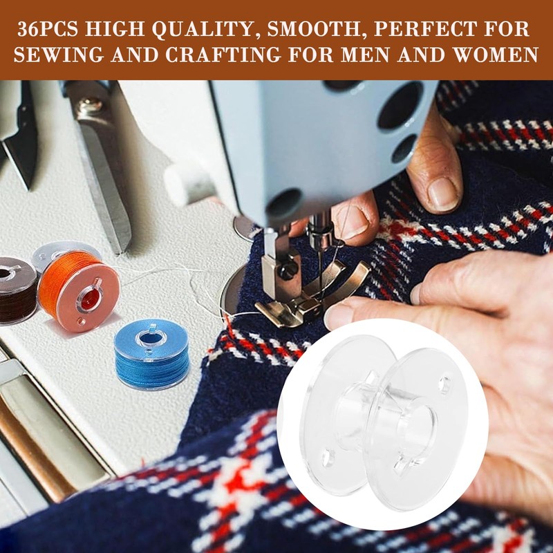 36Pcs Transparent Plastic Sewing Machine Bobbins with Bobbins Box Sewing