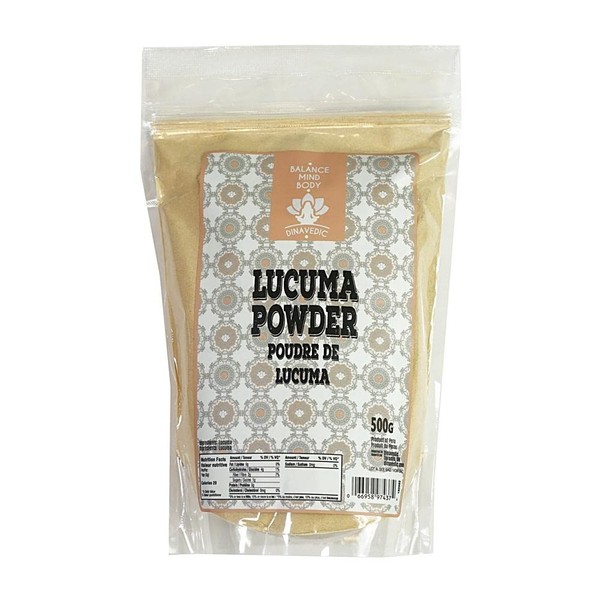Dinavedic Pure Lucuma Powder - 500g (17.6oz) | Peruvian Superfood, Ground Dried Lucuma Fruit, Sweetener and Sugar Substitute, Flavour Drinks & Ice Cream