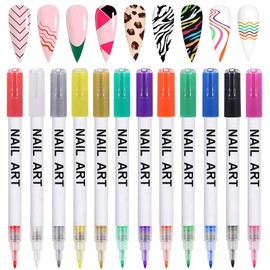 Gorvalin 12 Colors Nail Art Pens, 3D Quick Dry Nail Point Graffiti Dotting Liner Pen Sets Nail Art Painted Pen Drawing Nail Design Kit for Nail DIY Decoration