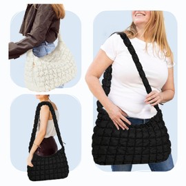 Large Puffer Shoulder Bag, Long Adjustable Strap Crossbody Bubble Hobo Bags for Women (Beige)