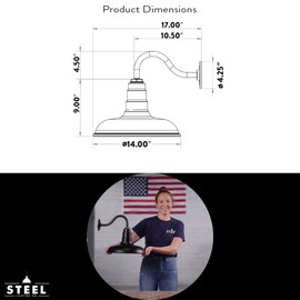 Steel Lighting Co. Topanga Barn Light | Outdoor Wall Mounted | Farmhouse Garage Light Made in America | 14 inch Dome | 11 inch Gooseneck | Matte Black Exterior/Matte Black Interior