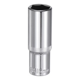 HARFINGTON 6-Point Socket 3/8" Drive 16mm Deep 2.44" Length 45# Steel Metric Square Drive Sockets Polishing Chromed Sockets for Car Repair Mechanical Maintenance Home Use
