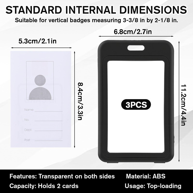 3 PCS Id Badge Holder with Double-Sided Clear Windows, Vertical